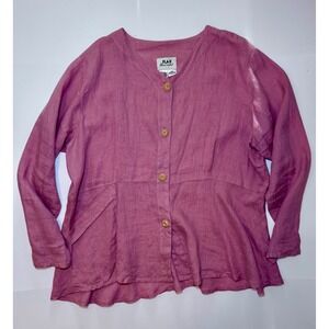 FLAX by Jeanne Engelhart 100% Linen Button Down Peplum Top Large